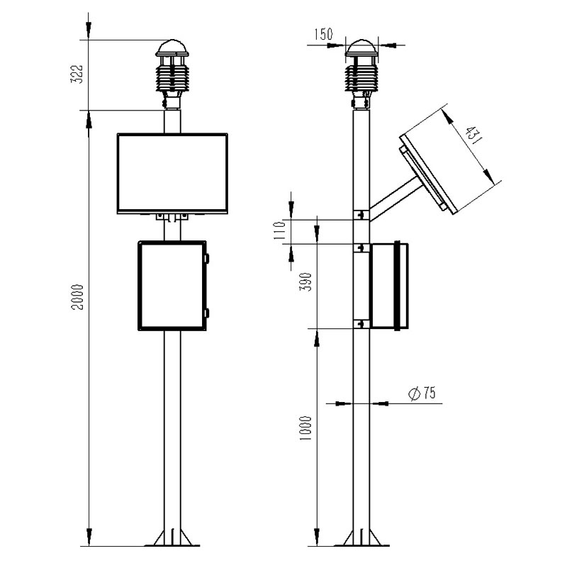 Air quality monitoring station product dimensions